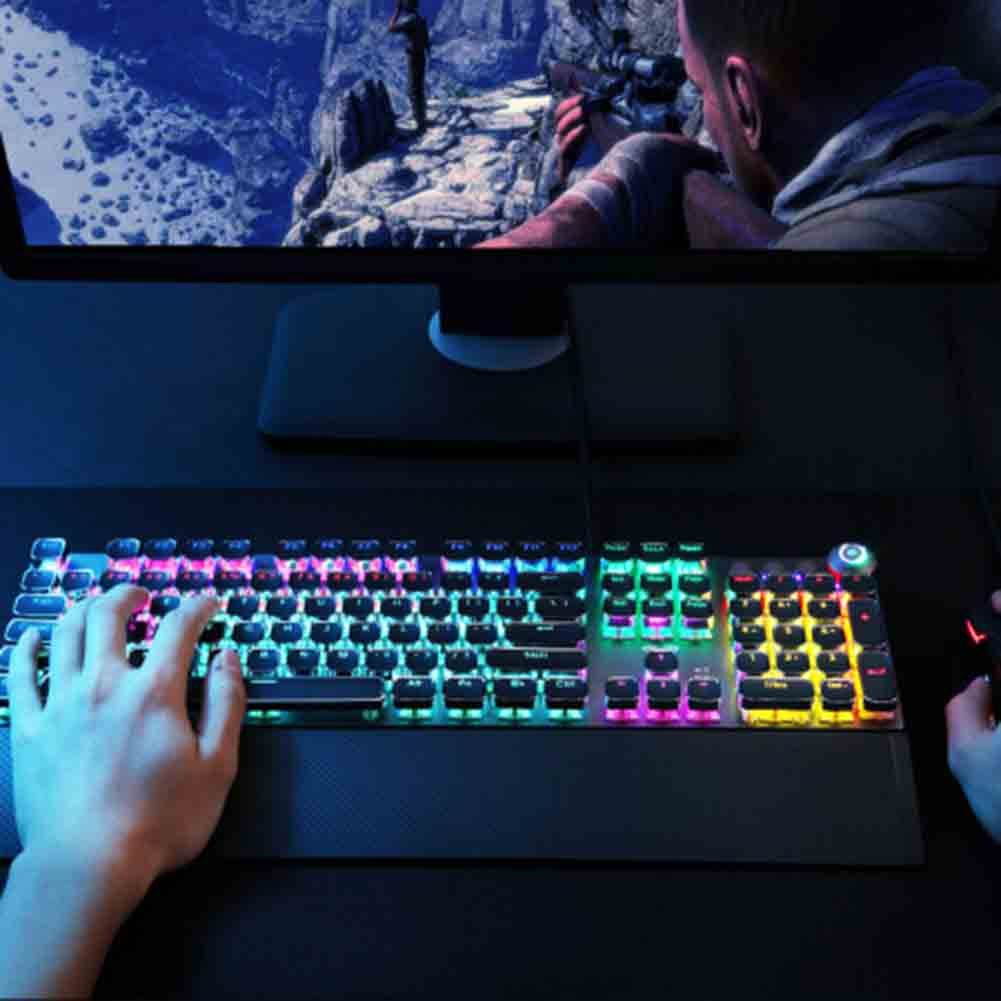 AULA F2088 True Mechanical Gaming Wired Keyboard wrist rest Multimedia Knob, Marco Programming metal panel LED Backlit keyboard