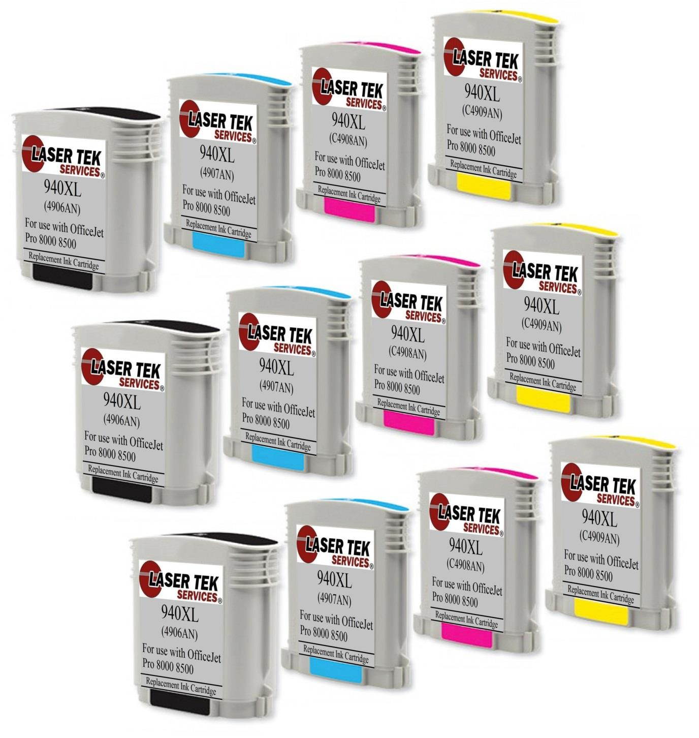 Laser Tek Services&reg; HP 940XL (3 C4906AN, 3 C4907AN, 3 C4908AN, 3 C4909AN) 12 Pack Replacement Ink Cartridges