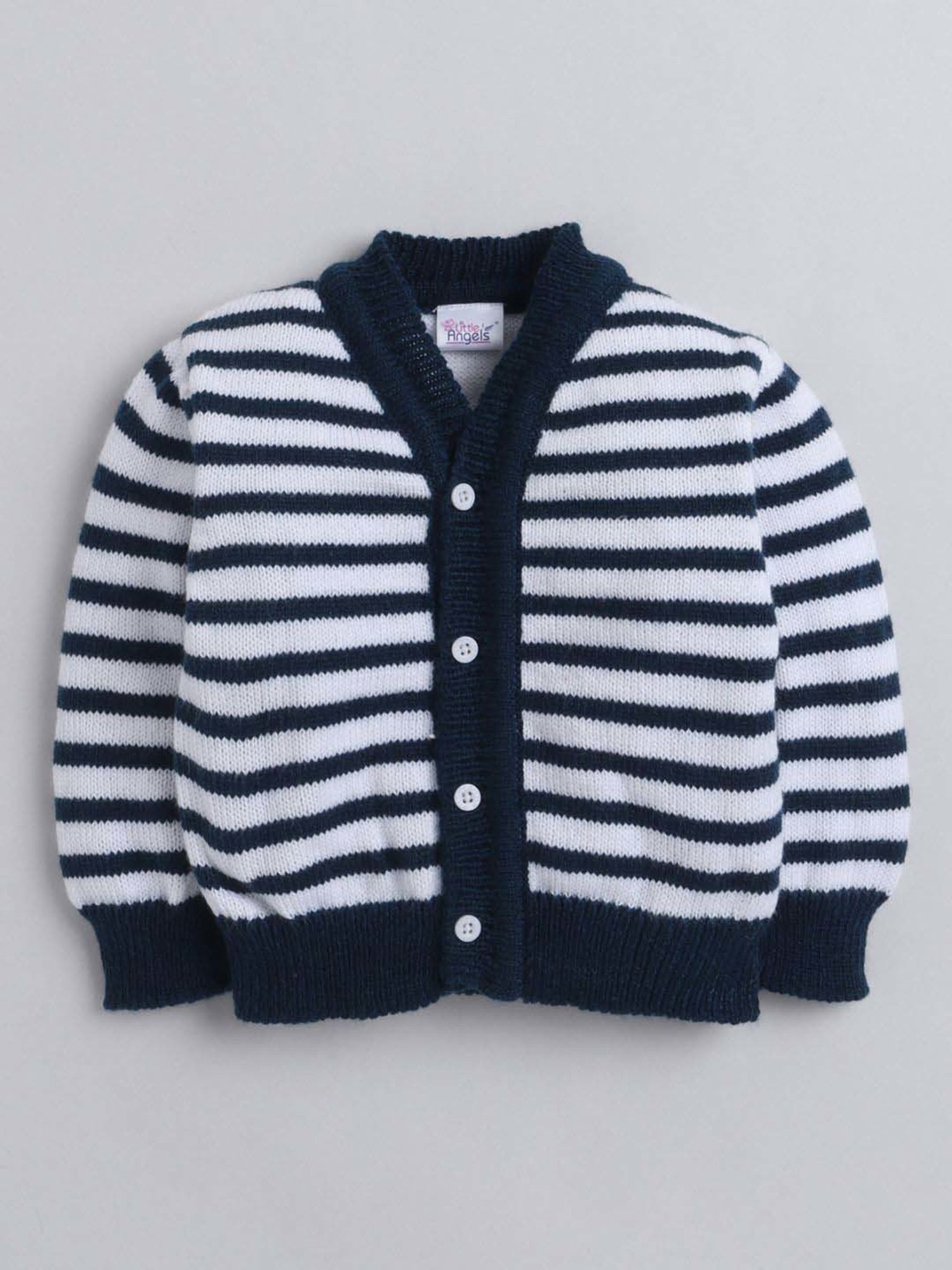 Little Angels Kids Navy & White Striped Full Sleeves Sweater Set