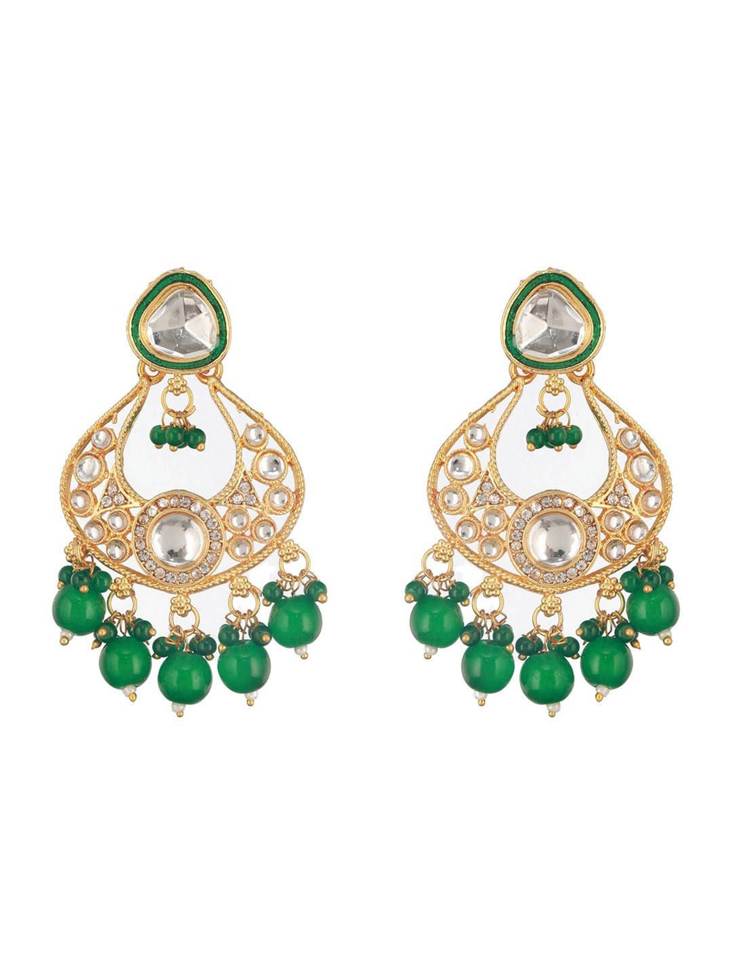Aatmana Gold-Plated Green & White Kundan-Studded Jewellery Set with Maangtikka for Women