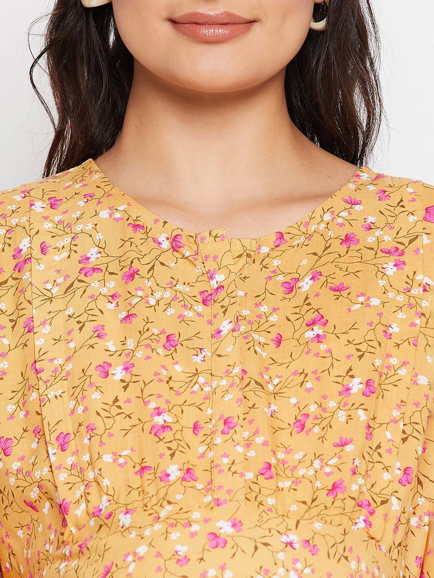 Hypernation Yellow Rayon Floral Print Maternity Dress