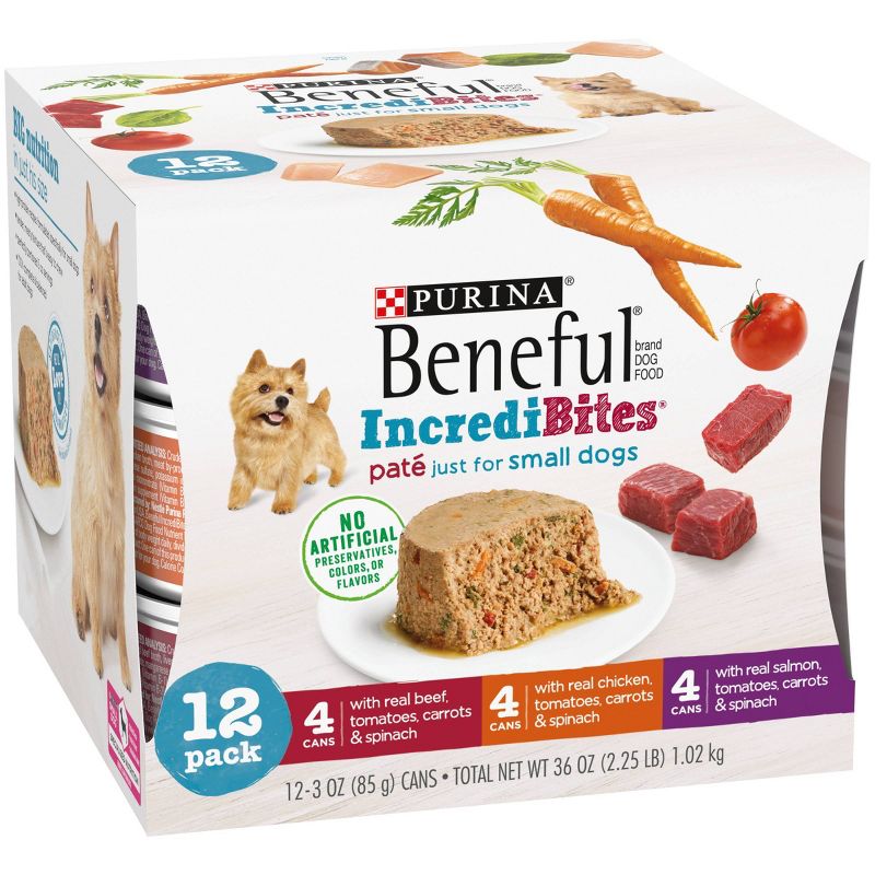 Purina Beneful IndrediBites Pate Beef, Chicken & Salmon Small Dog Wet Dog Food - 3oz/12ct Variety Pack
