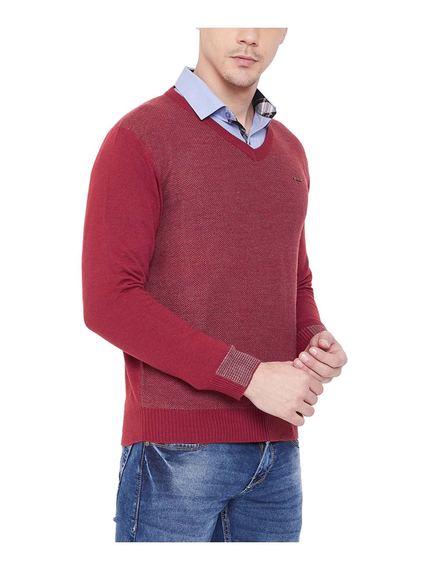 Duke Red Regular Fit Self Pattern Sweater