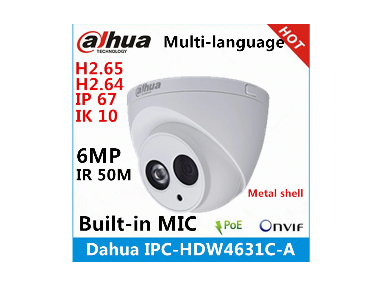4 pcs IPC-HDW4631C-A built-in Mic 6MP IP Camera & NVR2104HS-P-4KS2 4ch with 4 poe ports CCTV Camera System support p2p