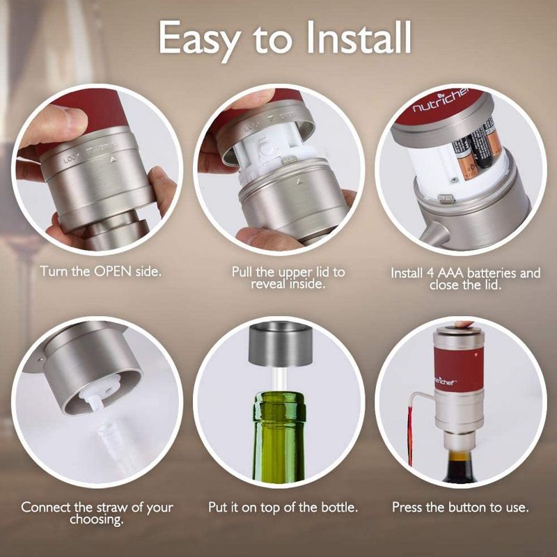 NutriChef 2 x PSLWPMP50 Portable Electric Aerator Dispenser Electric Pump Bottle Breather Tap Machine with Pourer Spout for Red & White Wine (2 Pack)