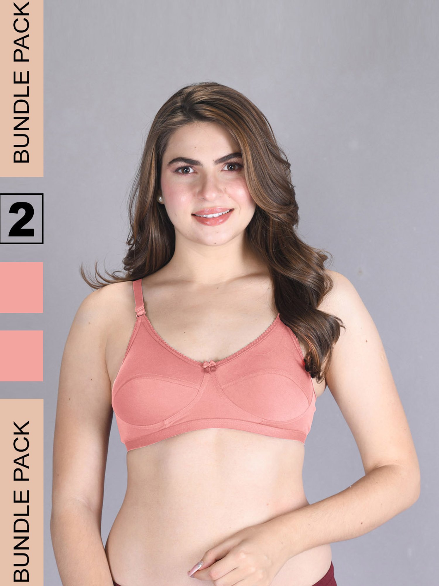 Lux Venus Peach Full Coverage Non-Wired Bra With Adjustable Strap - Pack of 2