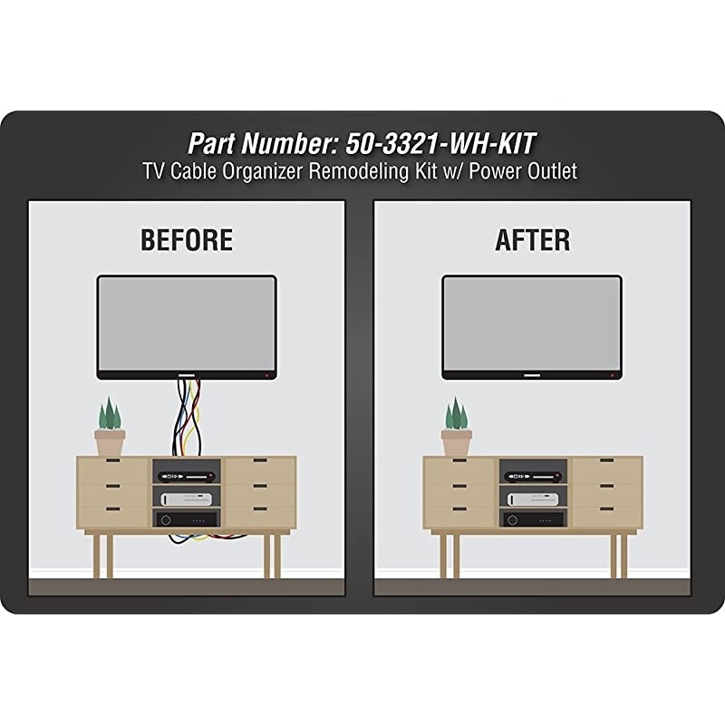 Electronics 503321WHKIT Flat Panel TV Cable Organizer Remodeling Kit with Power Outlet White