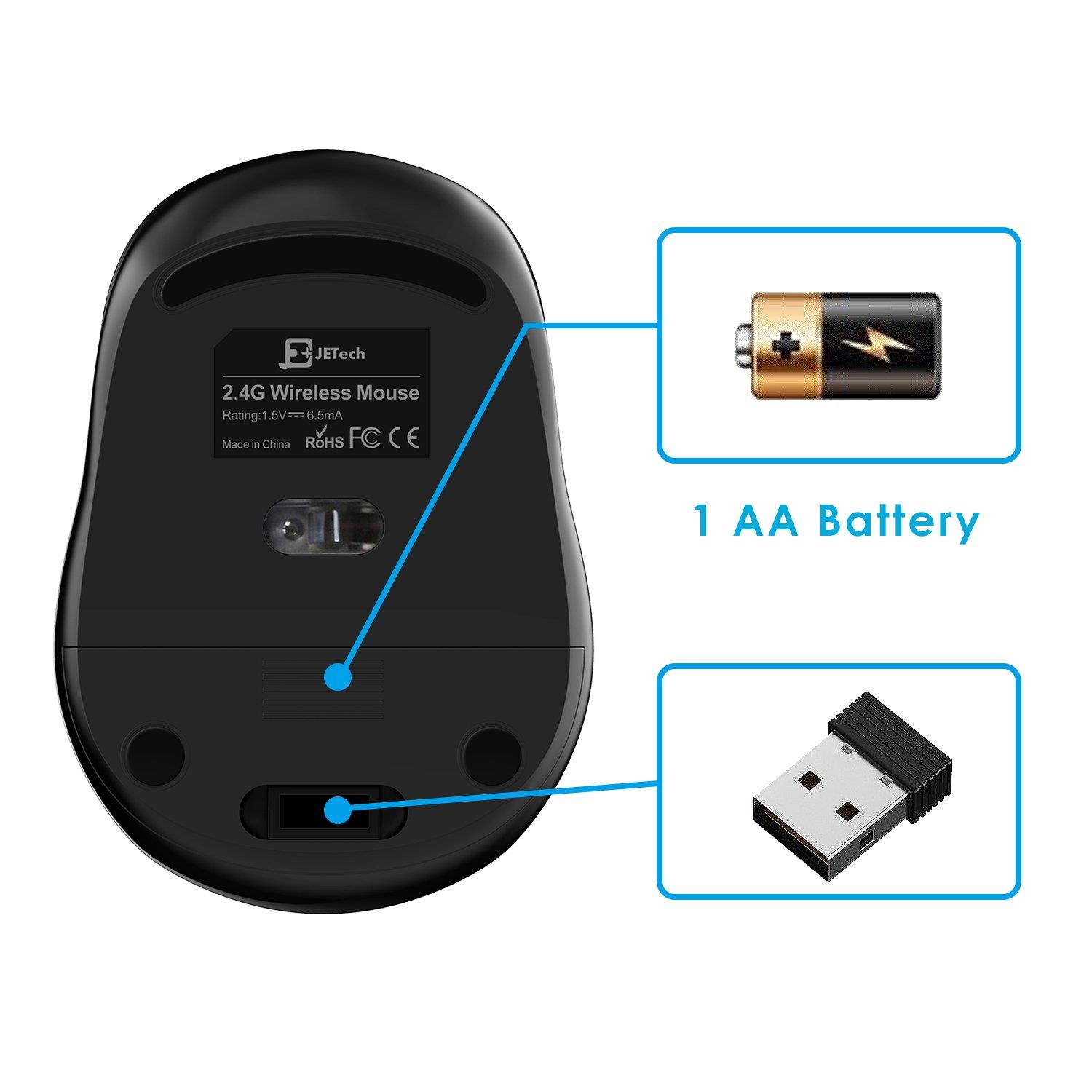 JETech 2.4Ghz Wireless Mobile Optical Mouse with 3 CPI Levels and USB Wireless Receiver (0775)