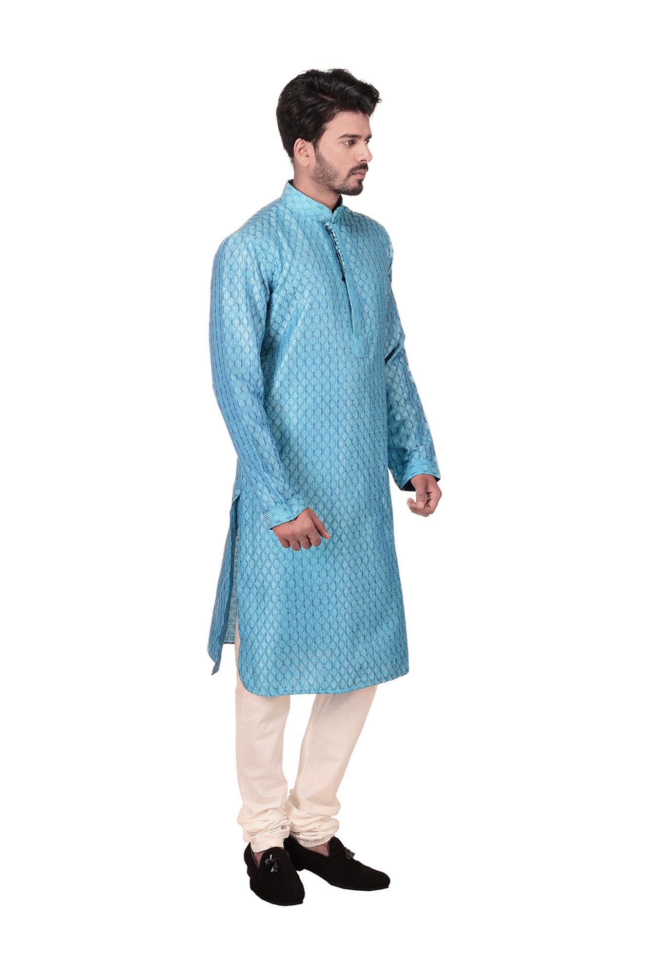 Manyavar Aqua Blue Full Sleeves Kurta Set