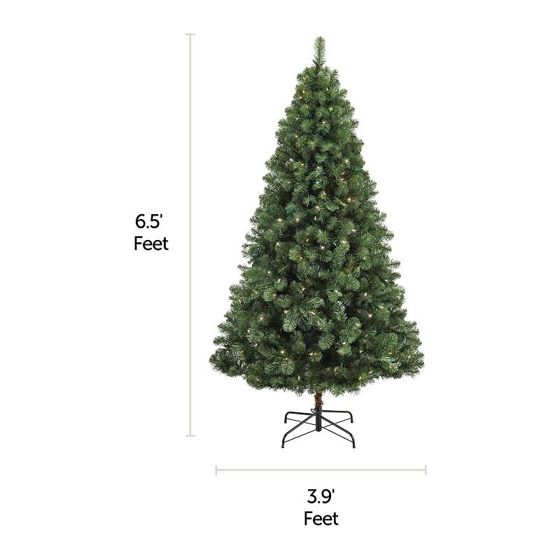 NOMA CTI1517114 6.5 Foot Kawartha Pine Artificial Warm White Light Pre Lit Christmas Tree with 200 Warm White Lights and Metal Stand, Green