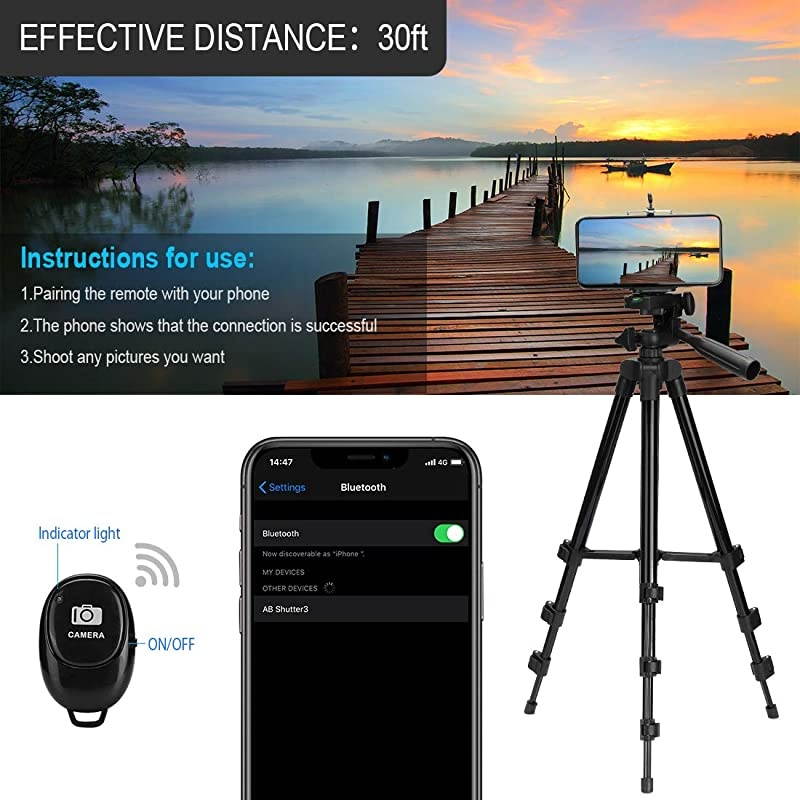 Phone Tripod, 40&lsquo;&rsquo; Phone Tripod with 3-Way Head, Lightweight Aluminum Tripod with Wireless Remote Control Camera Shutter for iPhone 11 Pro Max, 11 Pro, Xs, Max, Xr, X, Pixel 3, XL, Android Note