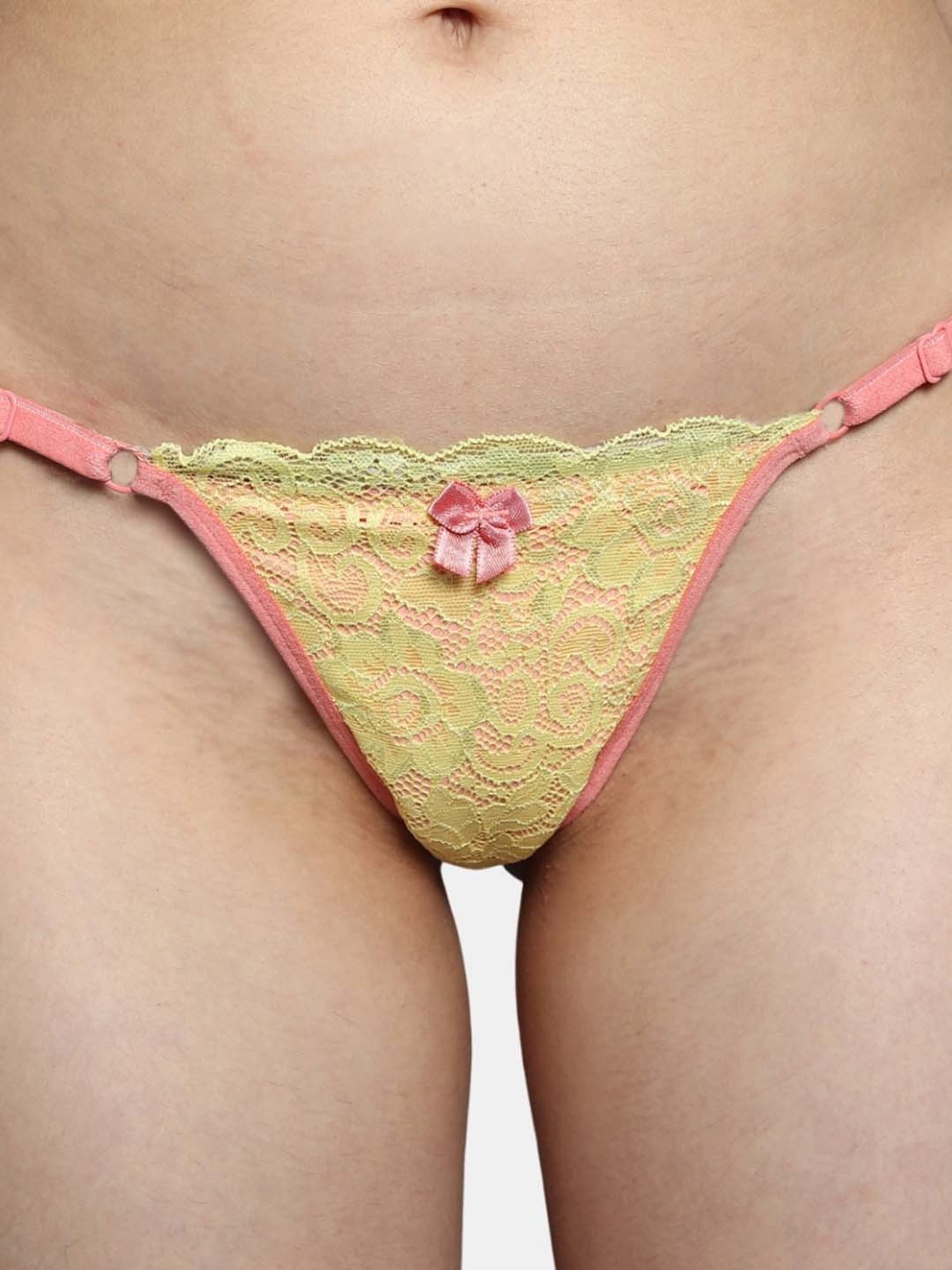 Bleeding Heart Yellow & Pink Lace Work Panty
