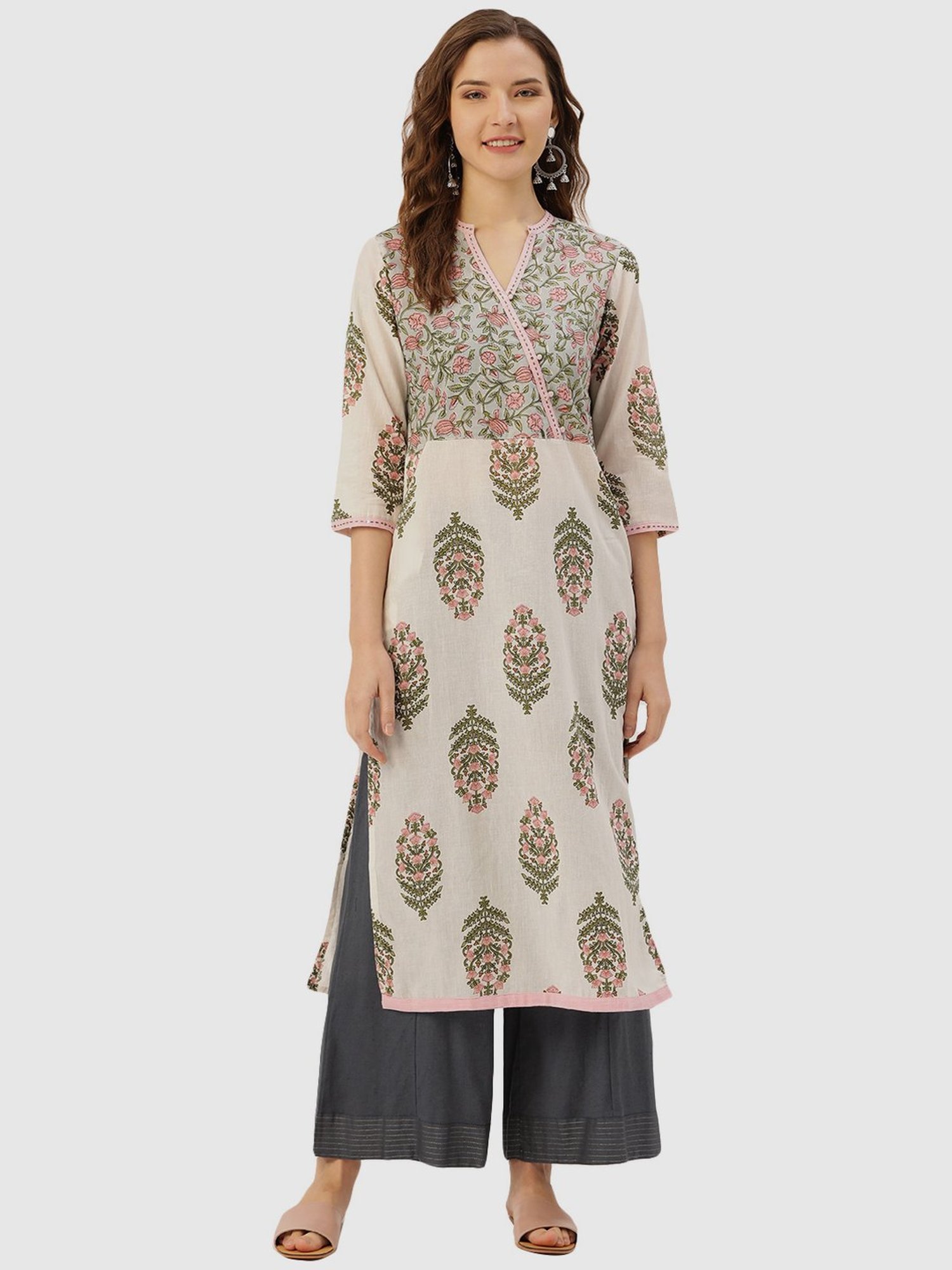 Saffron Threads Black Printed Straight Kurta