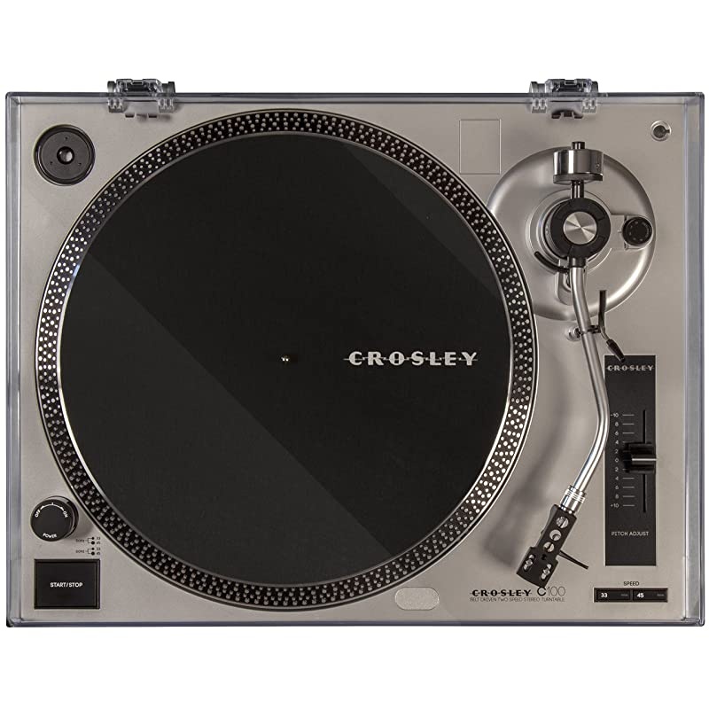 C100 BeltDrive Turntable with SShaped Tone Arm with Adjustable Counterweight Silver