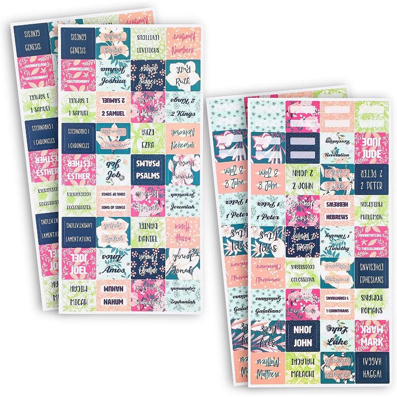 Faithful Finds 144 Count Floral Design Peel & Stick Bible Stickers Indexing Tabs, 72 Designs, 1.2 x 1 in