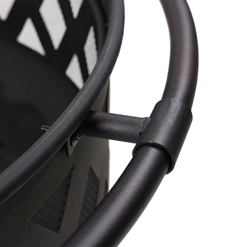 Sunnydaze Outdoor Camping or Backyard Round Crossweave Cut Out Fire Pit with Spark Screen, Log Poker, and Cover - 36"