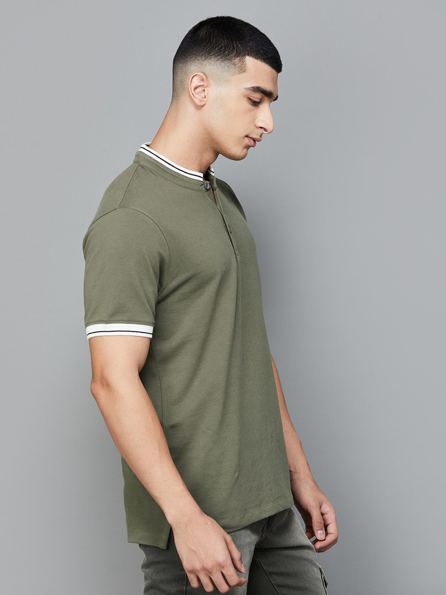 Forca by Lifestyle Olive Regular Fit Henley T-Shirts