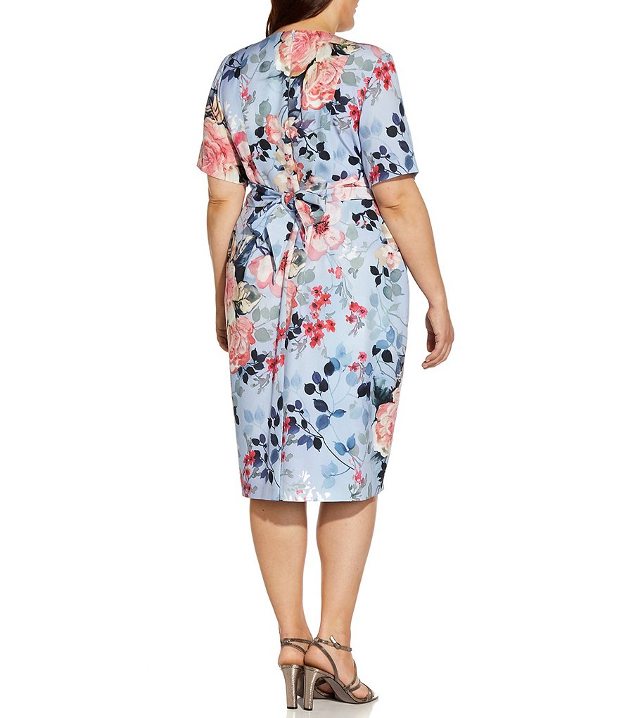 Jessica Howard Plus Size Crew Neck 3/4 Sleeve Printed Trapeze Dress