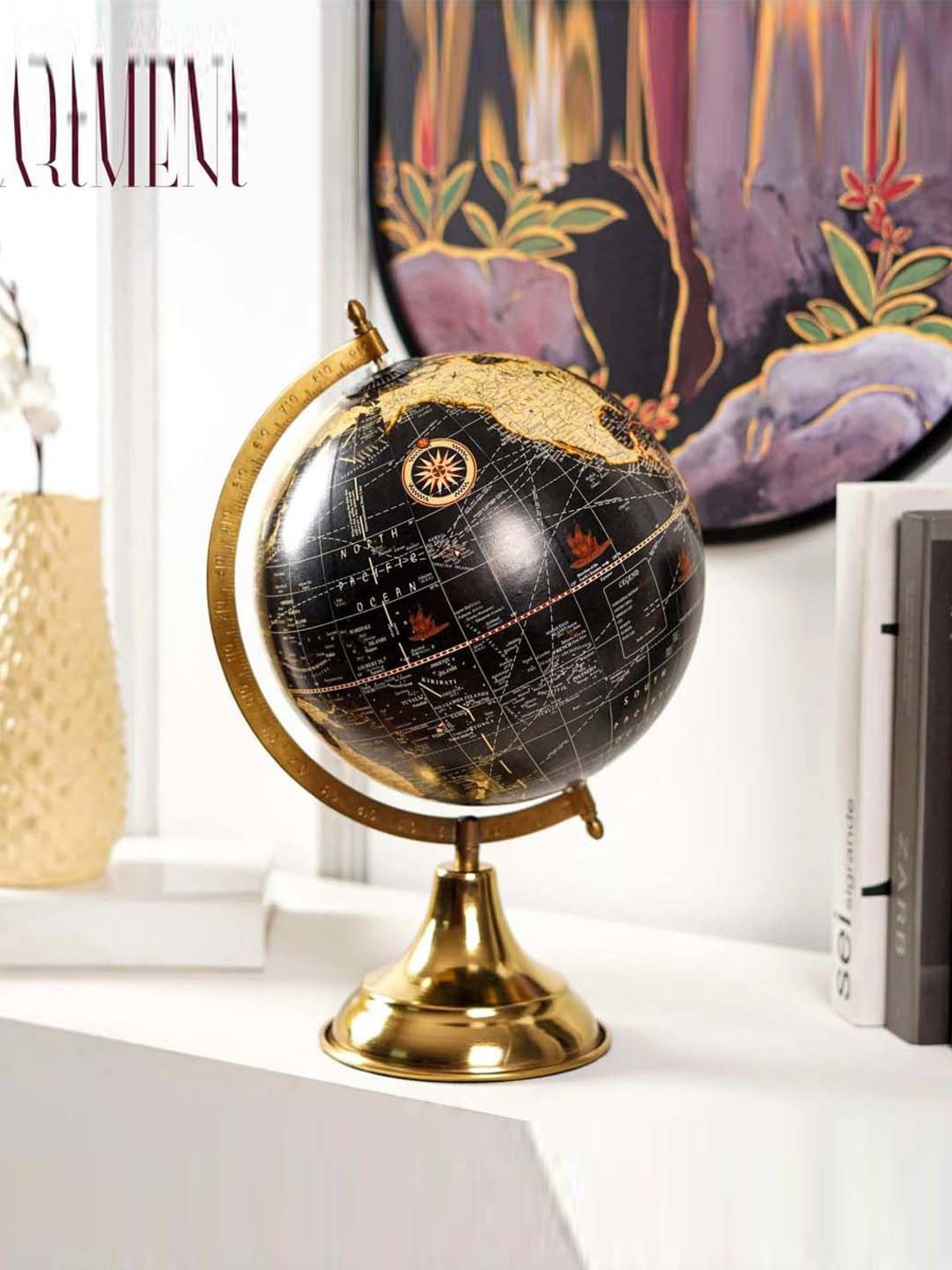 The Artment Minimal Midnight Explorer The Elegant Black Metal Medium Globe for Study Table