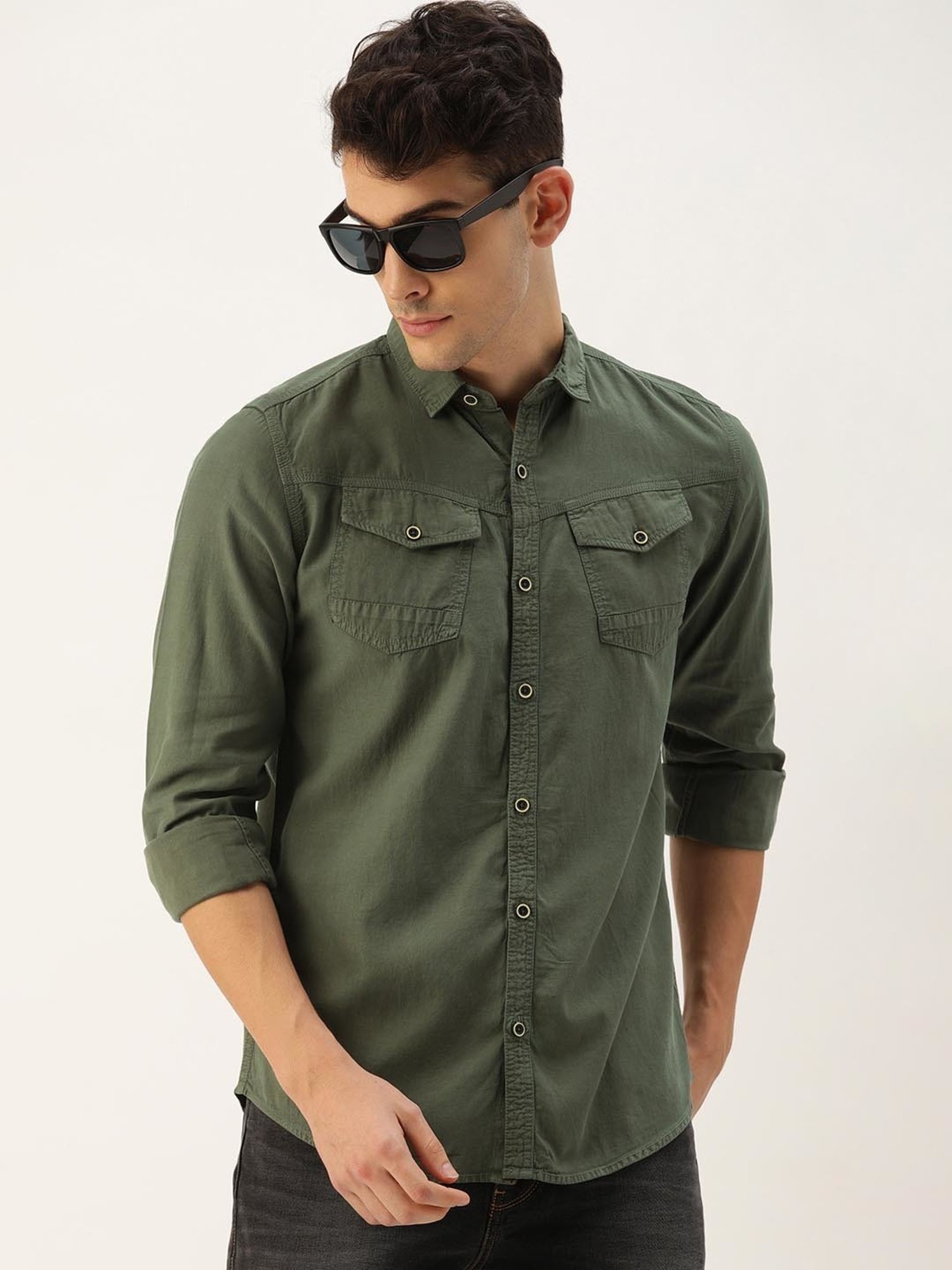 IVOC Olive Regular Fit Cotton Shirt