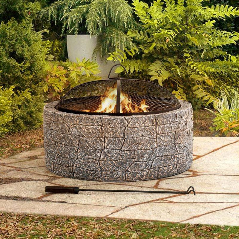 Melrose Outdoor Deep Steel Bowl Round Fire Pit Gray -  Sunjoy