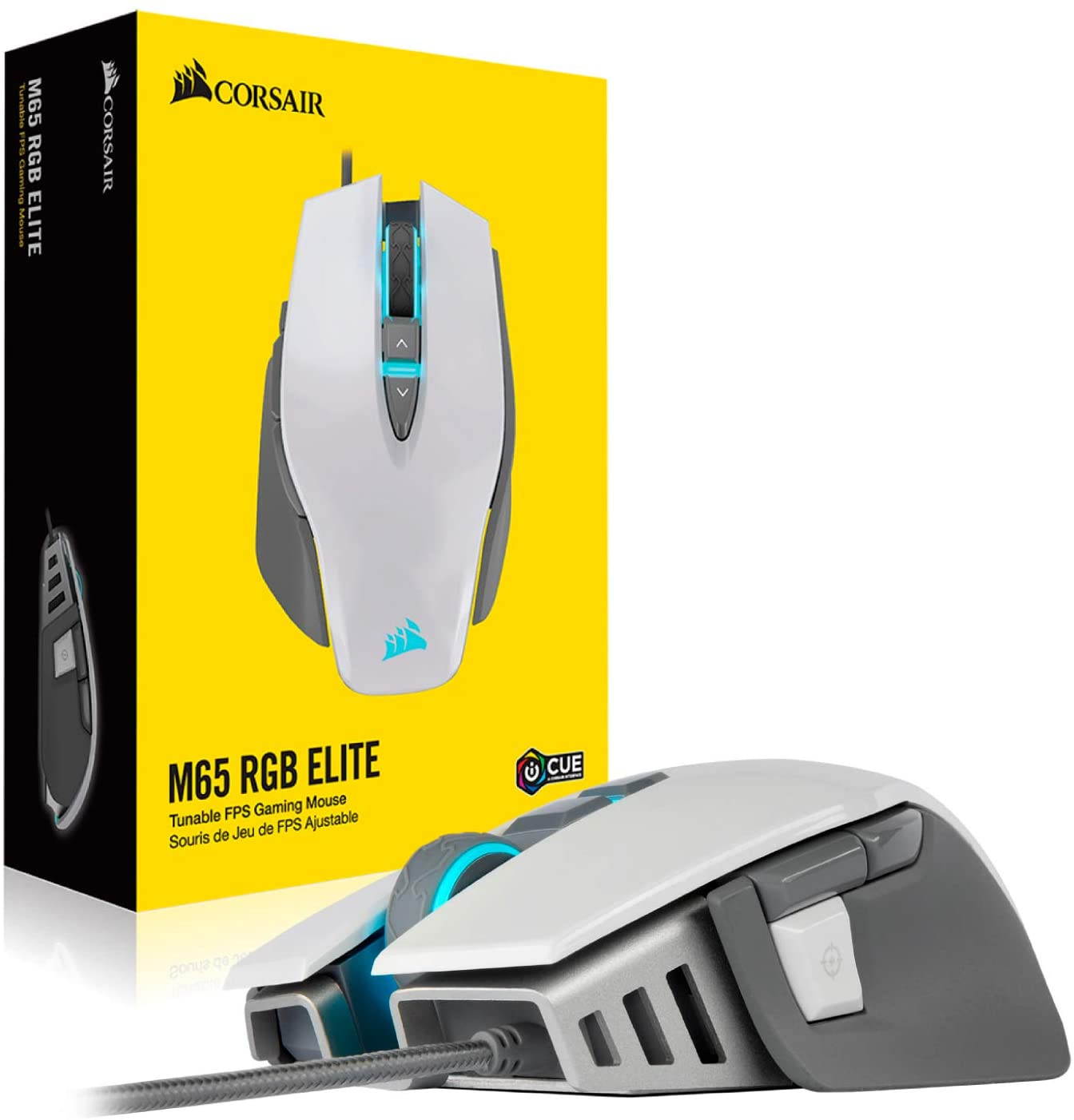 M65 RGB ELITE - FPS Gaming Mouse - 18,000 DPI Optical Sensor - Adjustable DPI Sniper Button - Tunable Weights -  White