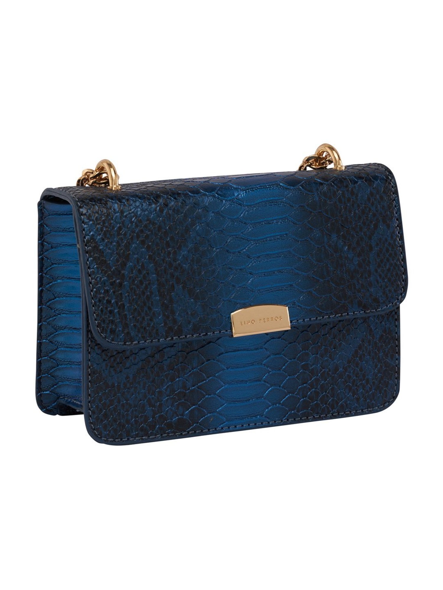 Lino Perros Blue Snake Skin Textured Medium Shoulder Bag