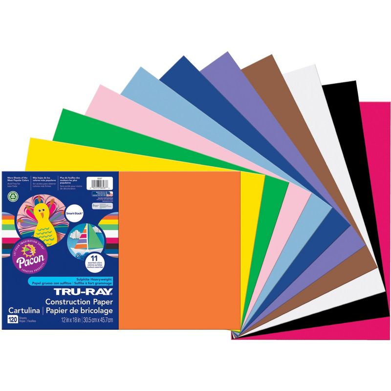 Tru-Ray Sulphite Construction Paper, 12 x 18 Inches, Assorted Color, 120 Sheets