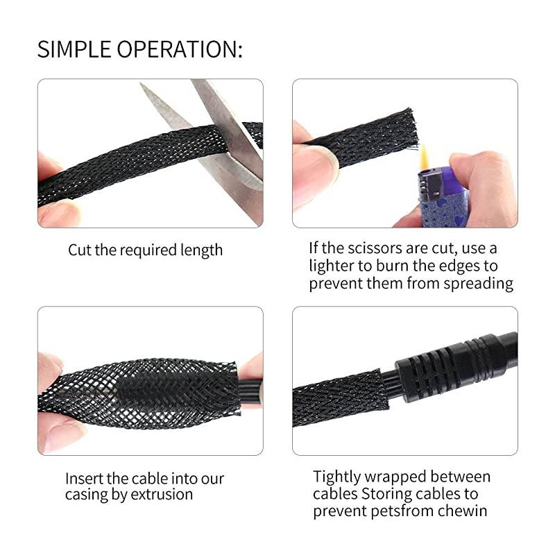 PET Expandable Sleeving Cord Protector Wire Loom Tubing Cable Sleeve for USB Charger Cable Power Cord Audio Video Cable Can Protect Cat Dog from Chewing Cords
