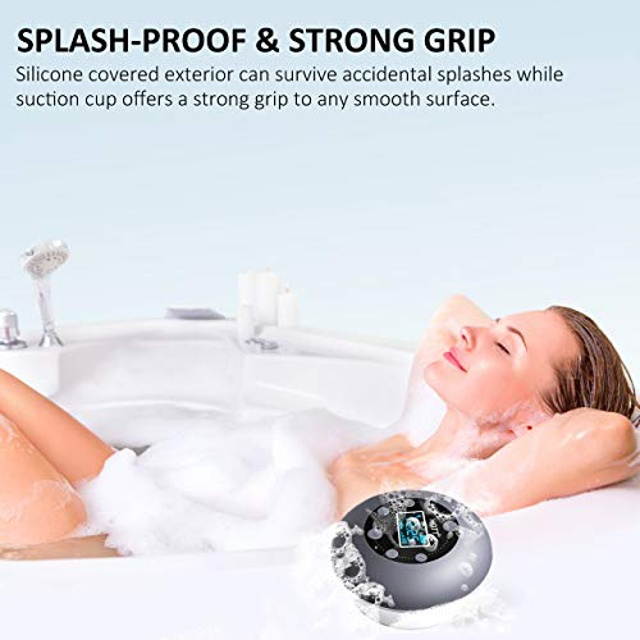 Shower Speaker, Bluetooth Shower Speaker Water Resistant with LCD Clock Display, Loud HD Sound, Suction Cup, HOTT Shower Radio with 10H Playtime, FM, SD Card, Microphone, Free Call for iPhone