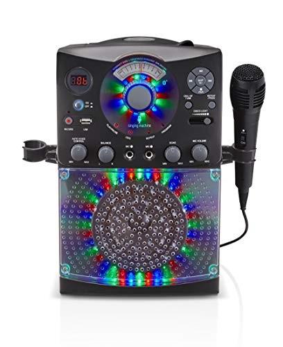 singing machine sml385ubk bluetooth karaoke system with led disco lights, cd+g, usb, and microphone, black