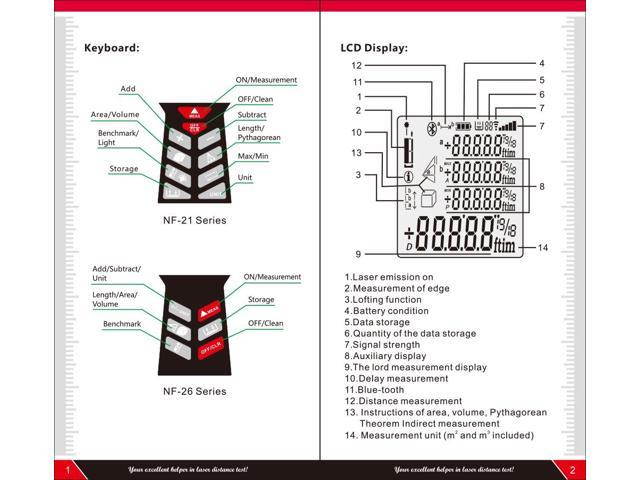NOYAFA NF-2140 Single ,Area,Volume,Continuous,Pythagorean proposition indirect measurement of distance Laser distance & Area & Volume & Length test Measure 40 meters