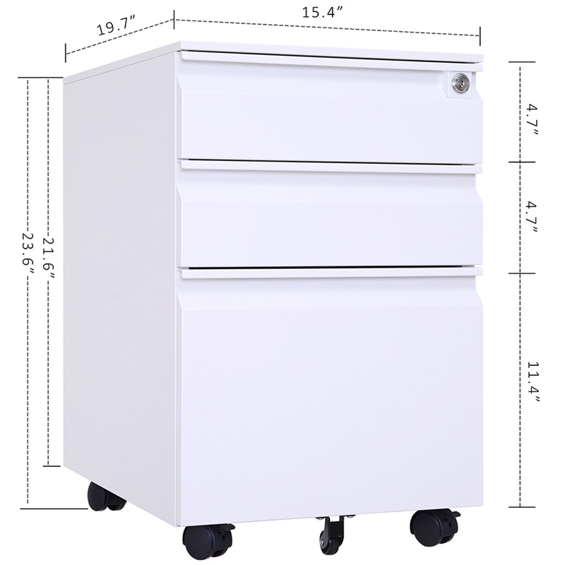3 Drawer Mobile File Cabinet with Lock, Metal Filing Cabinet Legal/Letter Size, Fully Assembled Except Wheels