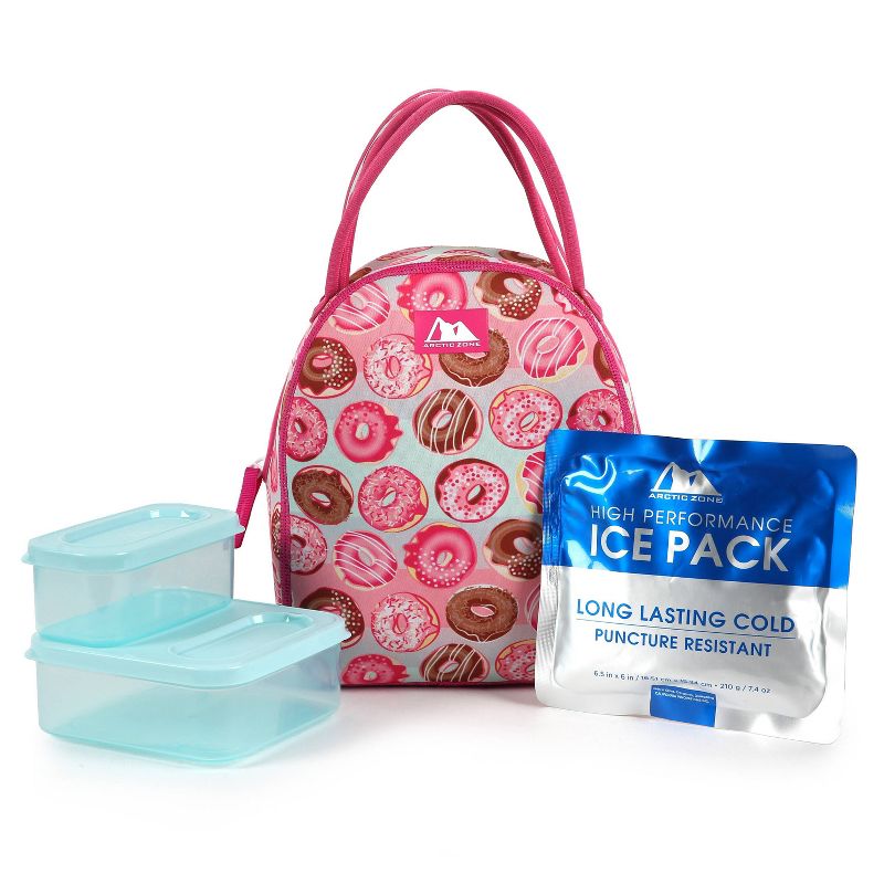 Arctic Zone Neoprene Lunch Tote Set - Donuts Fuchsia