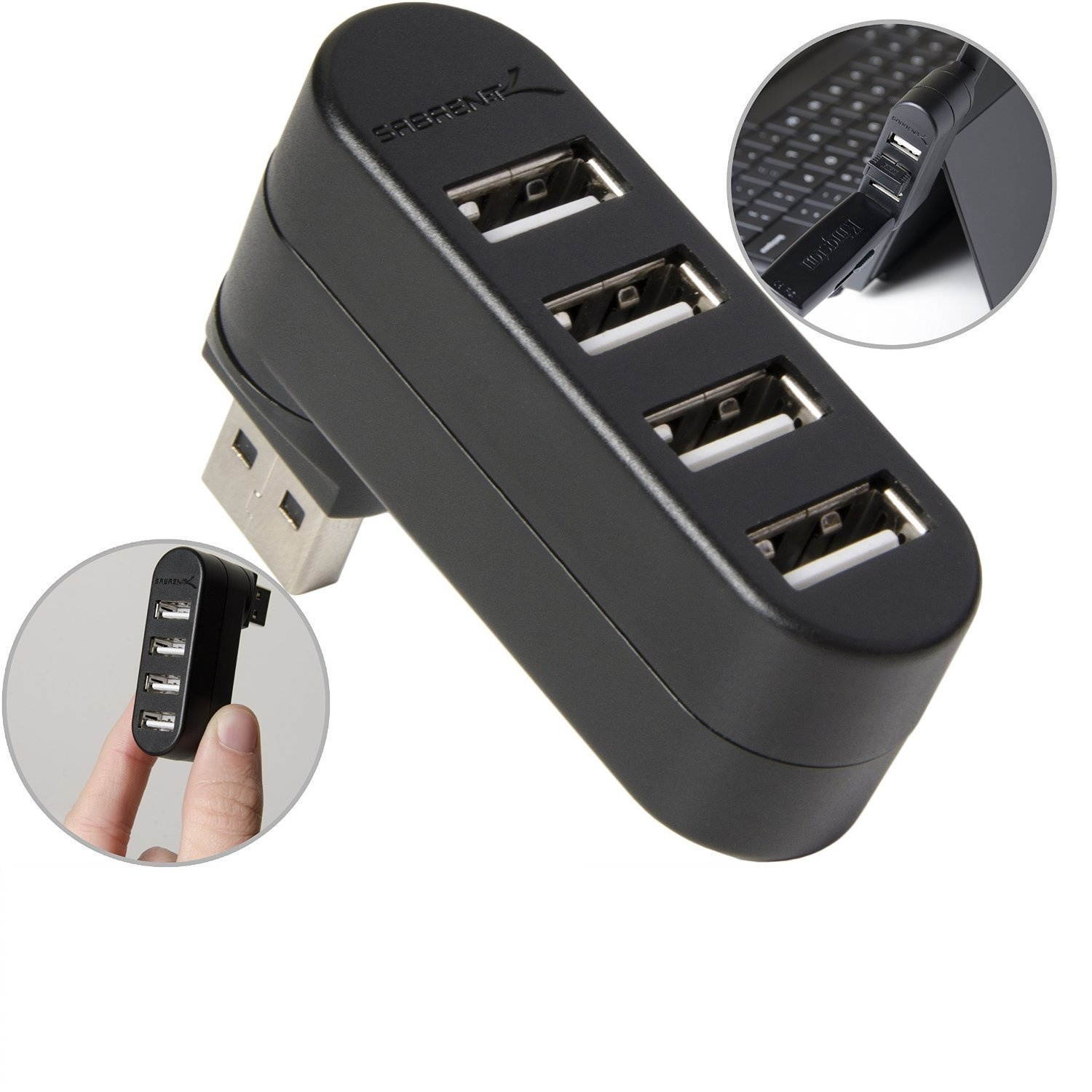 Sabrent Premium 4 Port Aluminum Mini USB 2.0 Hub [90&deg;/180&deg; Degree Rotatable] (HB-UMMC)