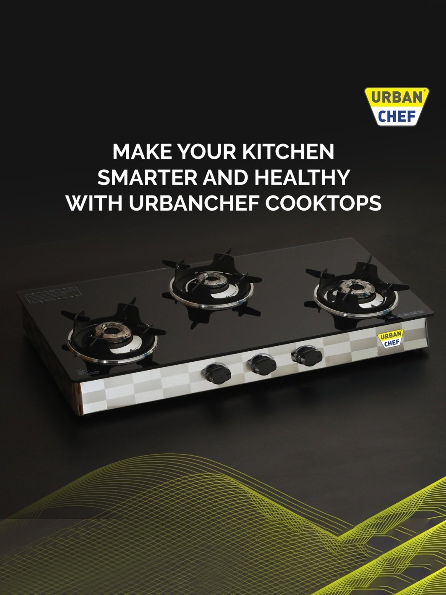 Urban Chef Gas Stove with 3 Burners ( Black )