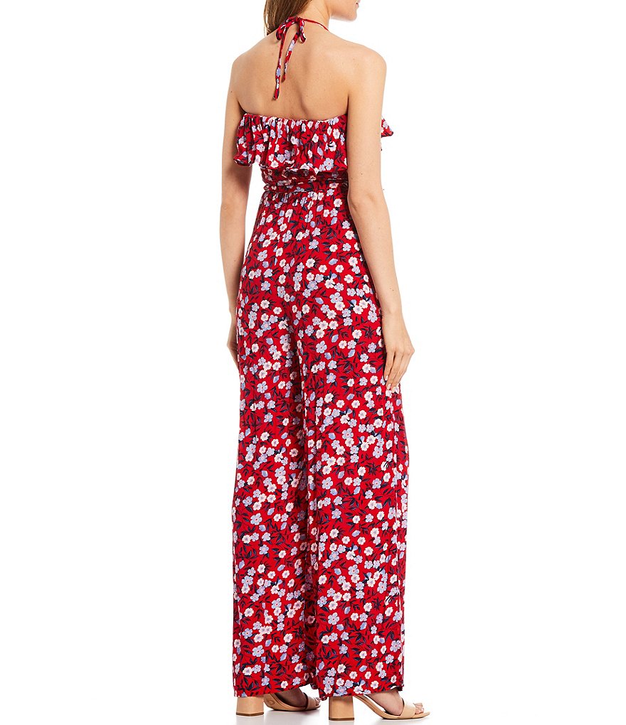 Angie Striped Strapless Smocked Bodice Ruffled Hem Jumpsuit