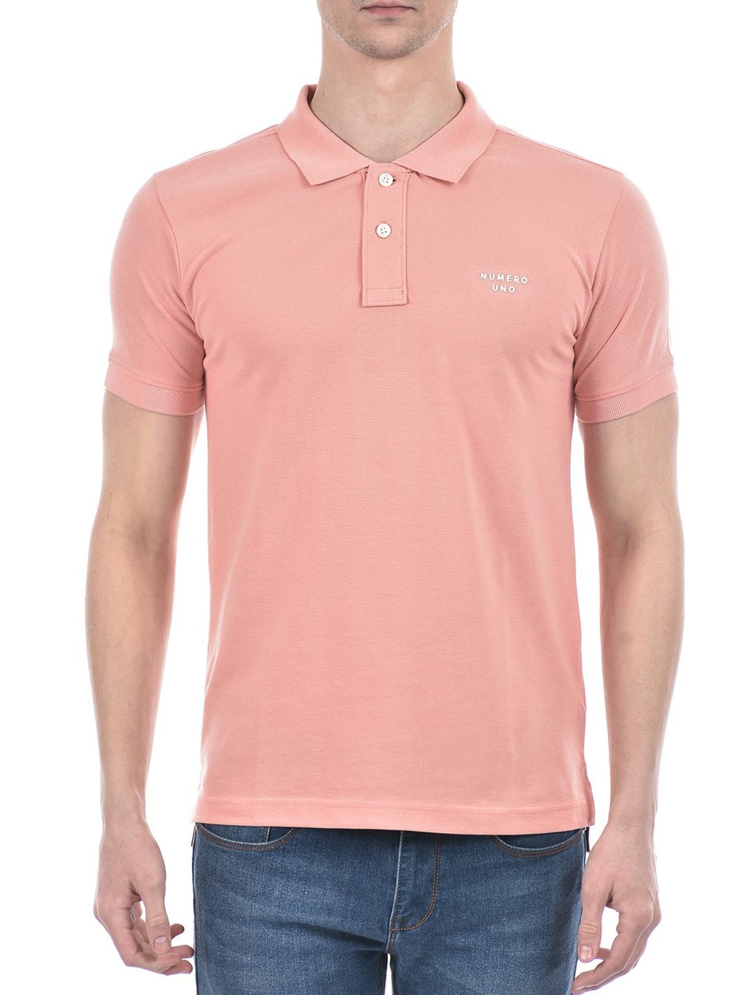 Numero Uno Dusty Pink Cotton Slim Fit Polo T-Shirt