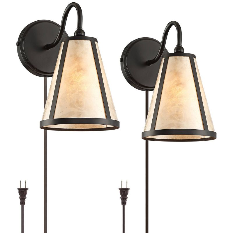 Franklin Iron Works Solano Mica Shade Plug-In Wall Lamps Set of 2