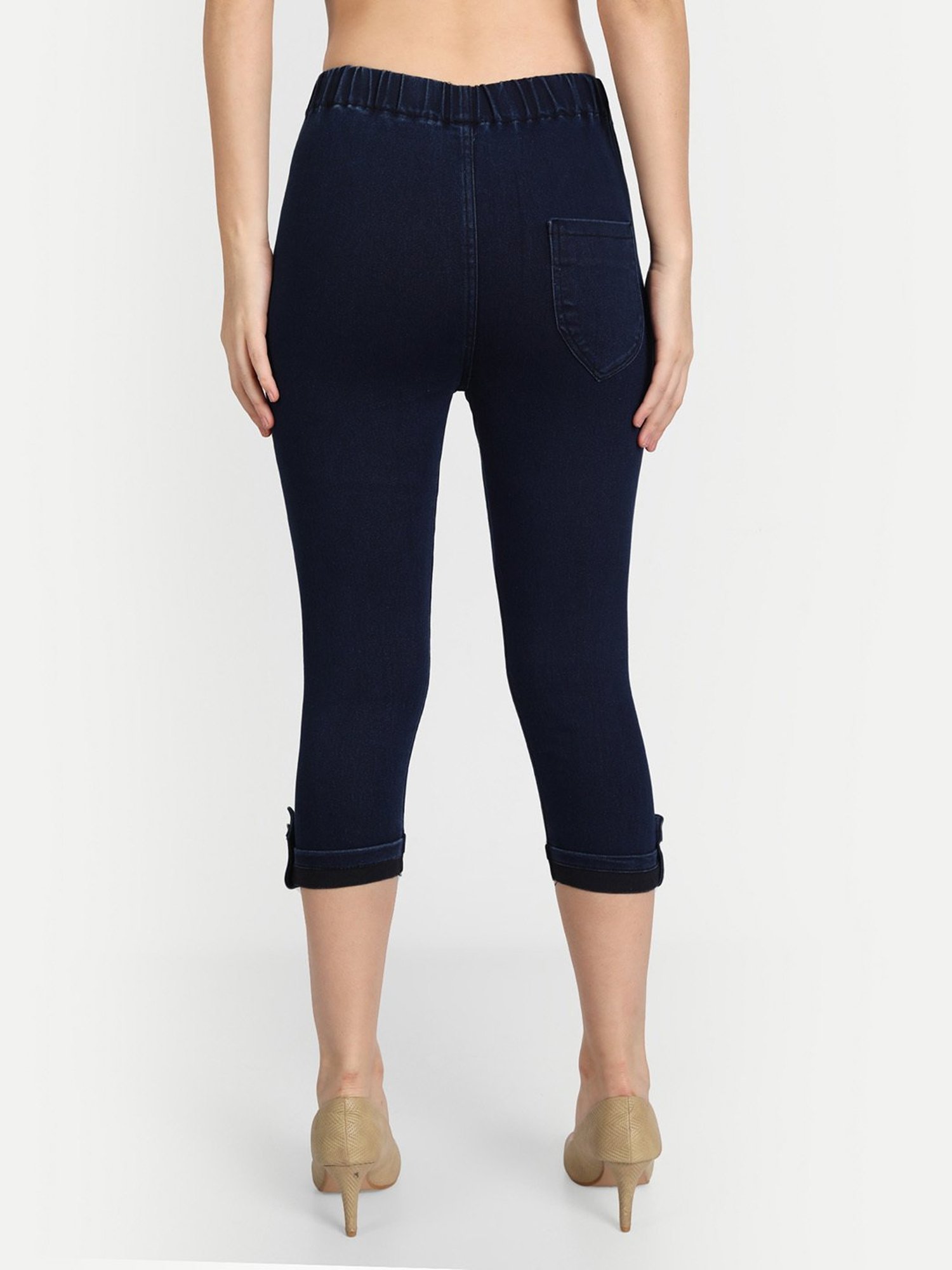 Angelfab Dark Blue Regular Fit Mid Rise Capris