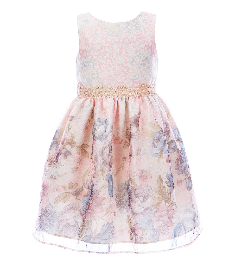 Pippa & Julie Little Girls 2T-6X Floral/Clip-Dot Tiered Fit-And-Flare Dress