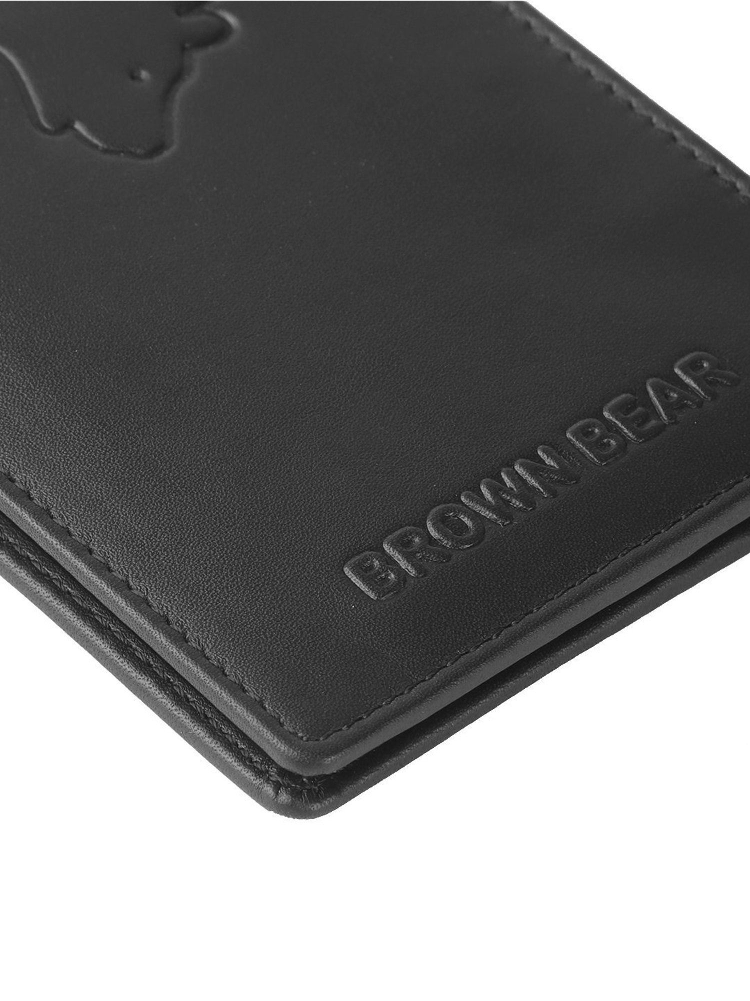 Brown Bear Black Casual Leather Rfid Bi-Fold Wallet for Men