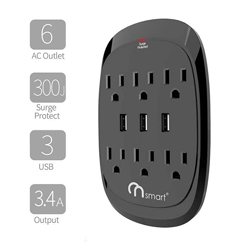 ON USB Wall Tap Surge Protector with 6 outlets 3 USB, 3.4A Output, Portable Wall-Mount Socket, 300J Surge Protection &  Charging for Home- Office- Kitchen- Travel (2 Pack)
