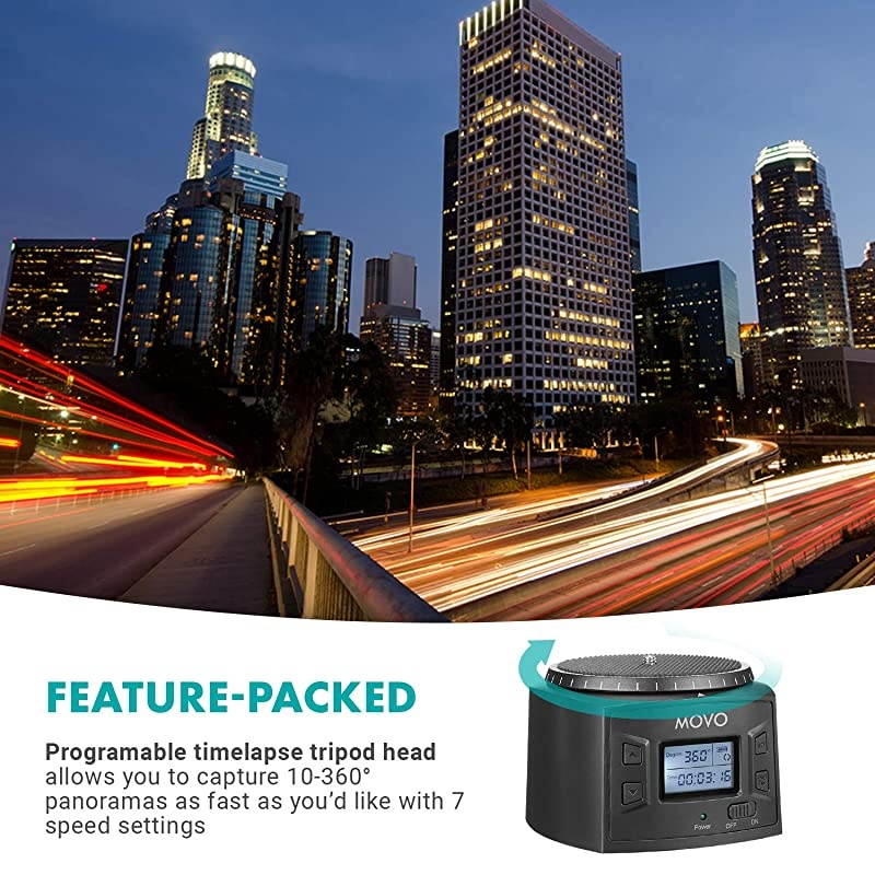 MTP20 Programmable Panoramic TimeLapse Tripod Head with Adjustable Rotating Angle Direction and Speed Compatible with Smartphones GoPro Mirrorless and DSLR Cameras up to 44 Lbs