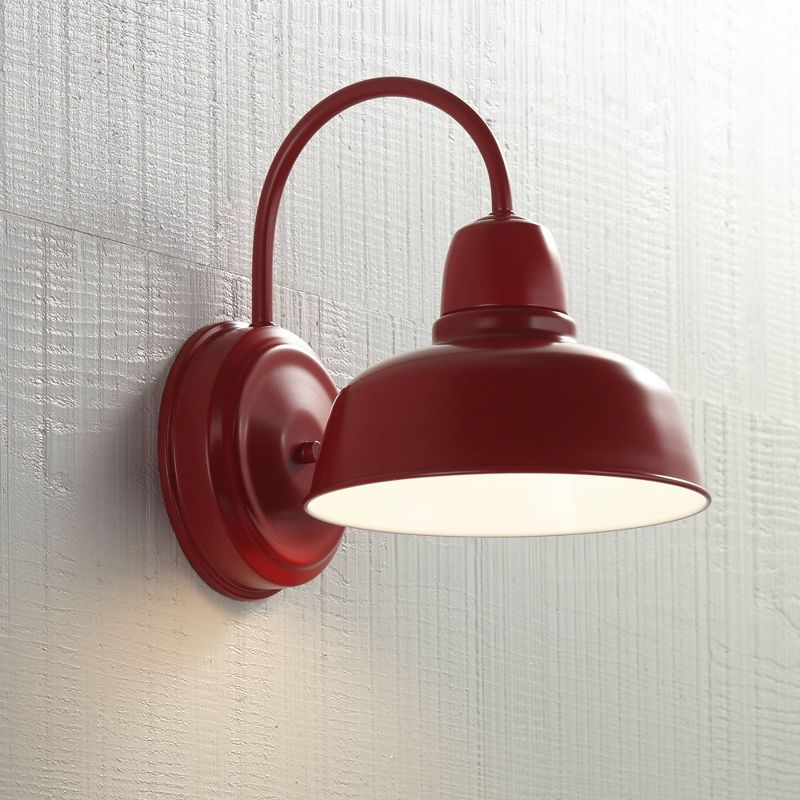 John Timberland Farmhouse Outdoor Wall Light Fixture Urban Barn Red Steel Gooseneck 11 1/4" for Exterior House Porch Patio