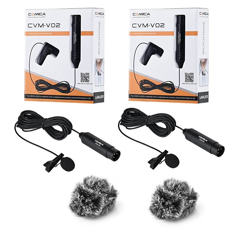 XLR Microphone CVMV02O 2 Pack 1476 fts Phantom Power OmniDirectional Lavalier Lapel Microphone for Canon Sony Panasonic Camcorders Zoom H4n H5 H6 Tascam DR40 DR60D DR70D DR100 Recorders