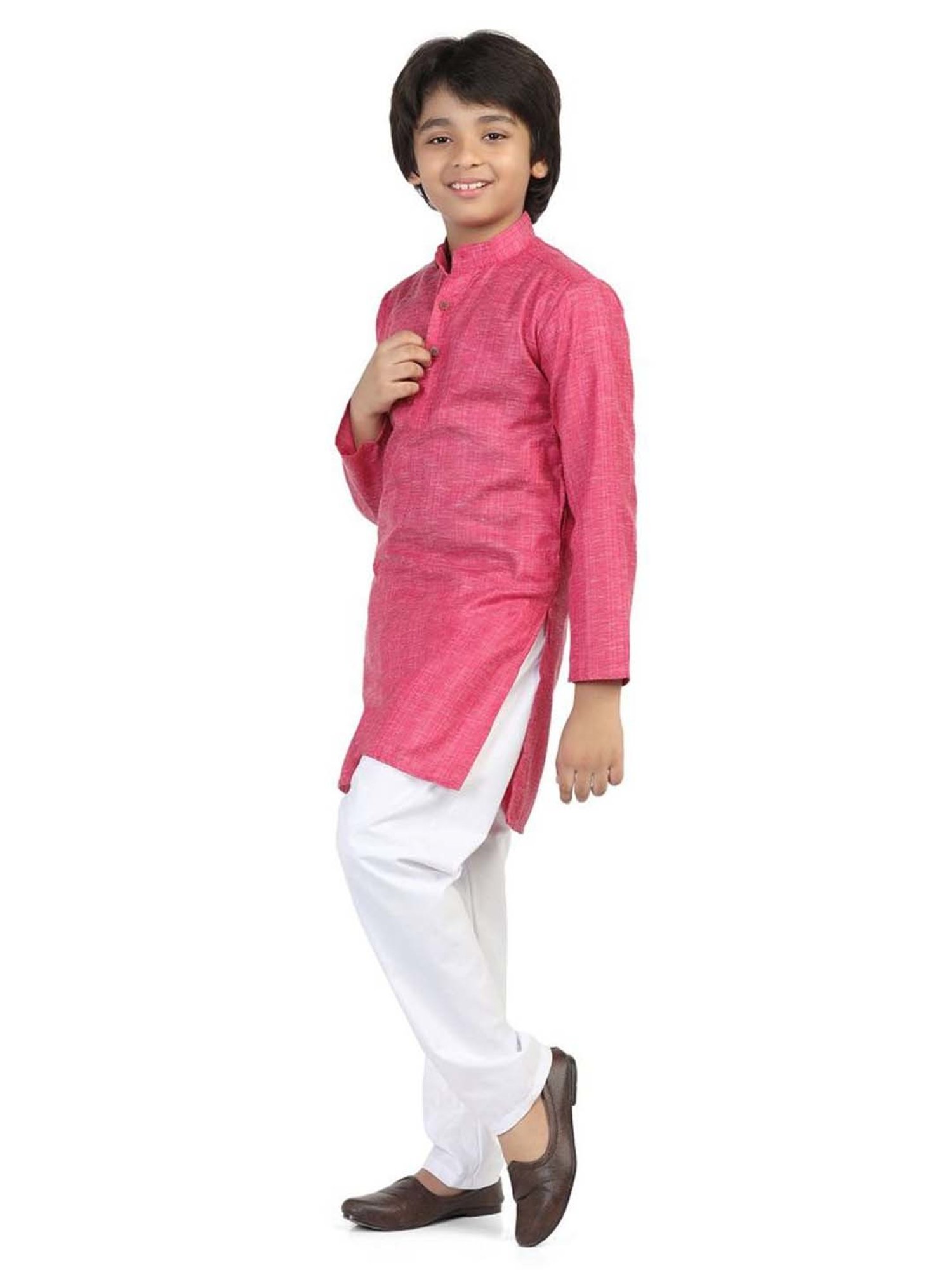 TAHVO Kids Pink & White Slim Fit Full Sleeves Kurta Set