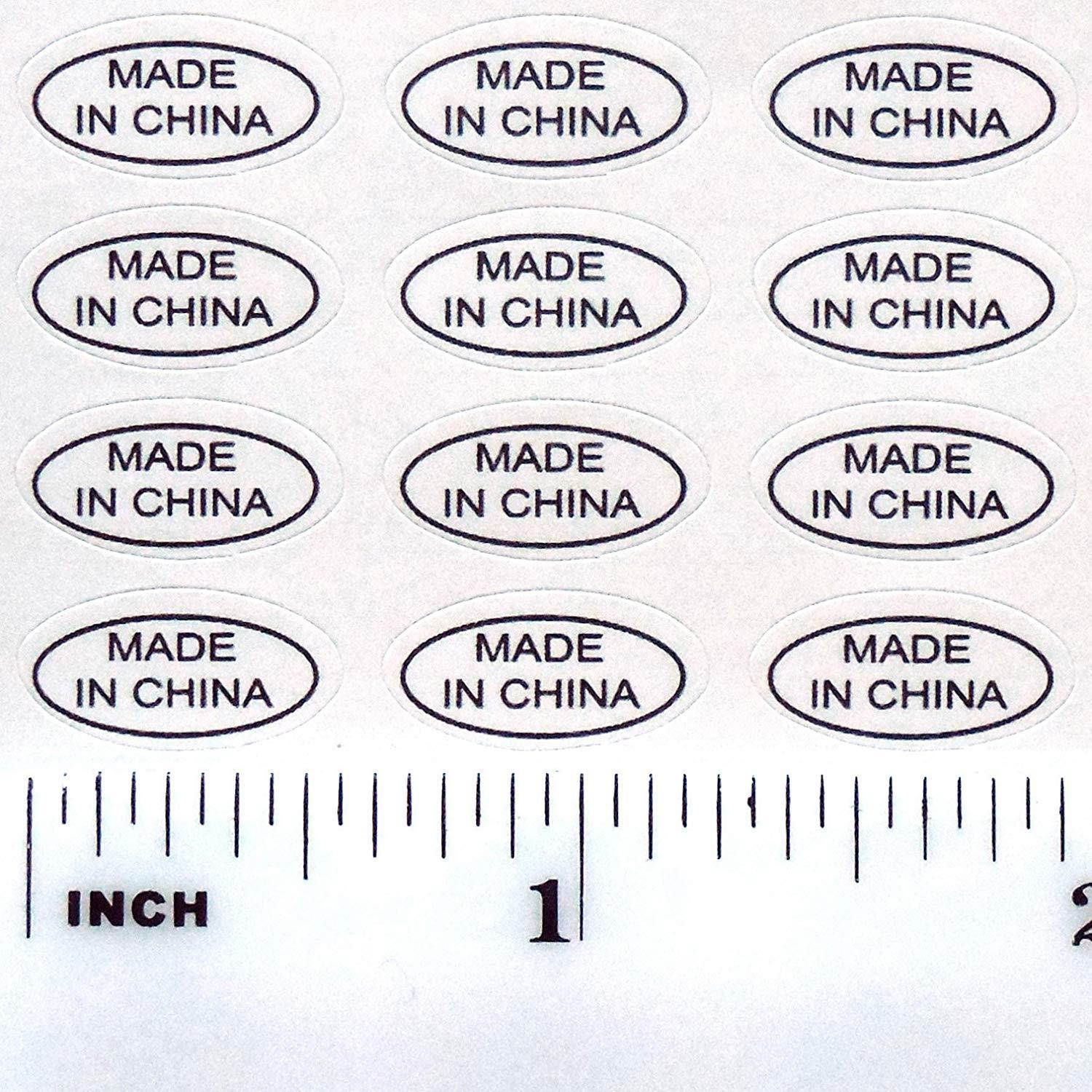 1,000+ Made in China Stickers Glossy White Oval Improved Version Deep Kiss Cut Perfect Oval Edge Self Adhesive Labels by First-Rate Gifts. Show Country of Origin on China Imported Products