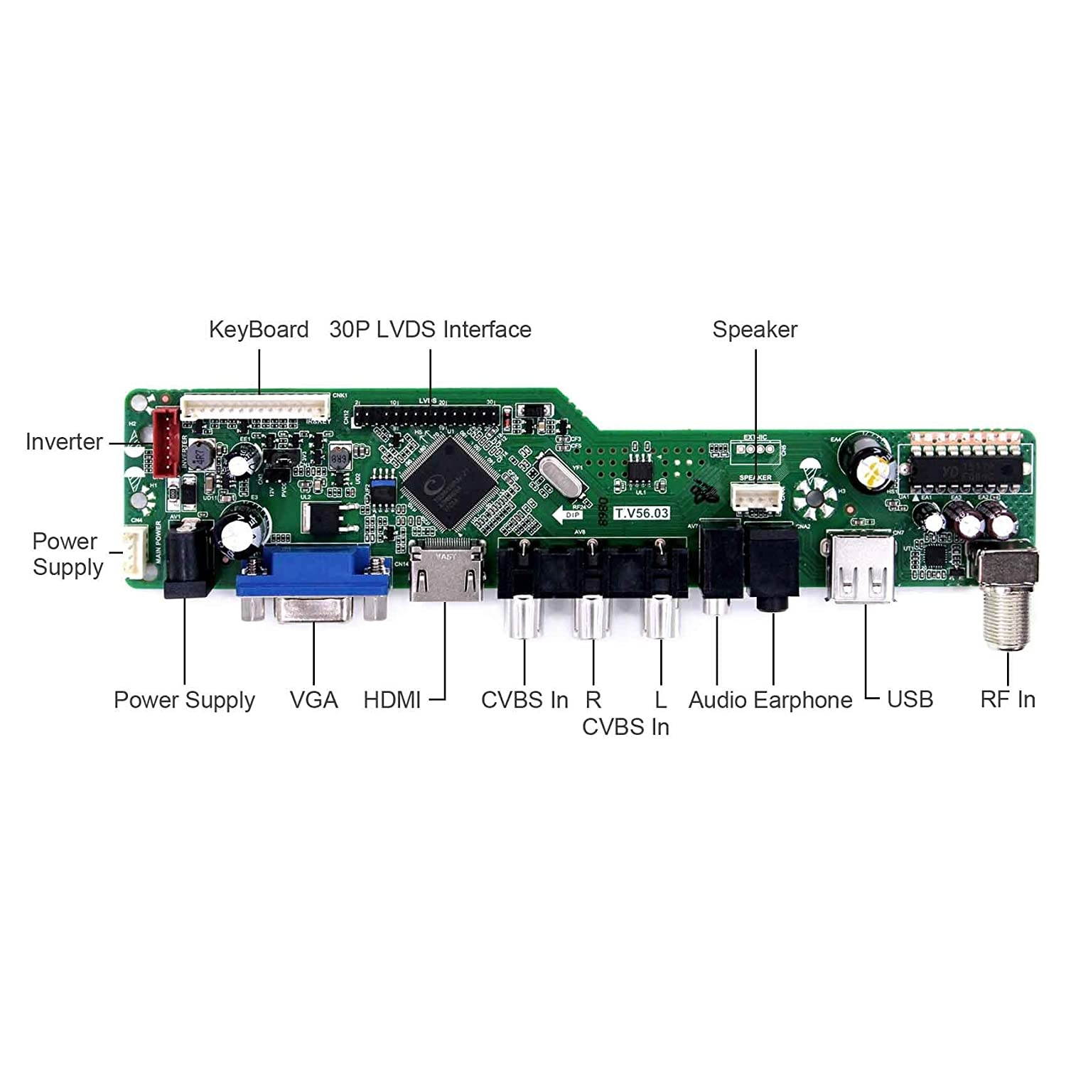 VSDISPLAY HD-MI VGA CVBS USB RF Audio LCD Controller Board Work for 14" 15.6' 17.3" 1600x900 B173RW01 N173FGE-L21 LP156WD1 LP140WD2 B140RW02 LTN156KT02 B156RW01 LP173WD1 40 Pin LVDS LCD Monitor