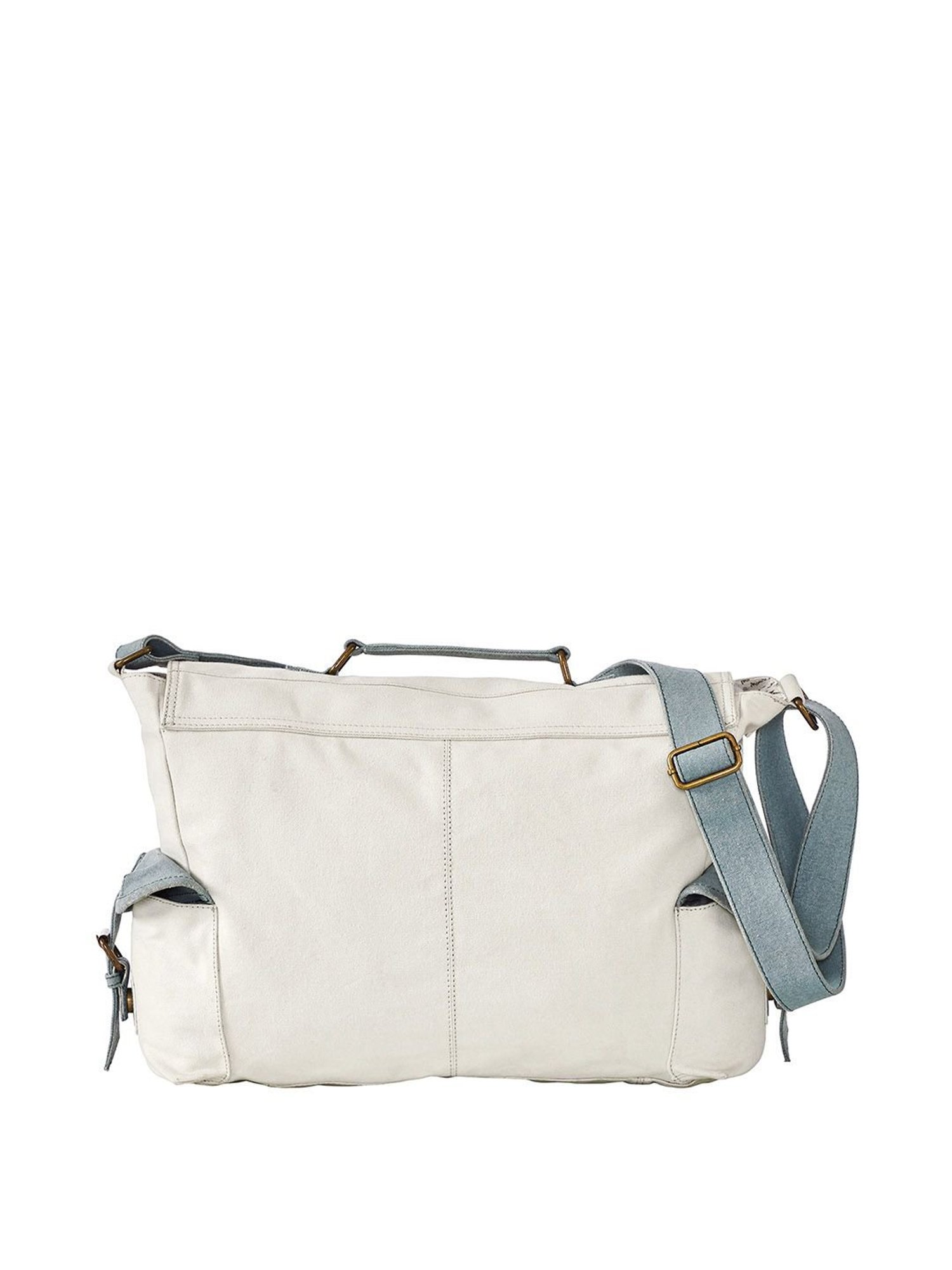 Mona B White Canvas Medium Messenger Bag